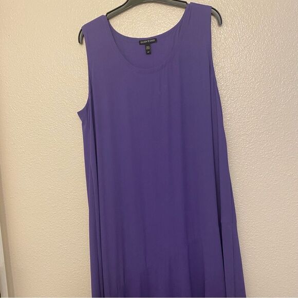 EILEEN FISHER 100% Silk Georgette maxi sleeveless Dress purple oversized S - Picture 5 of 14